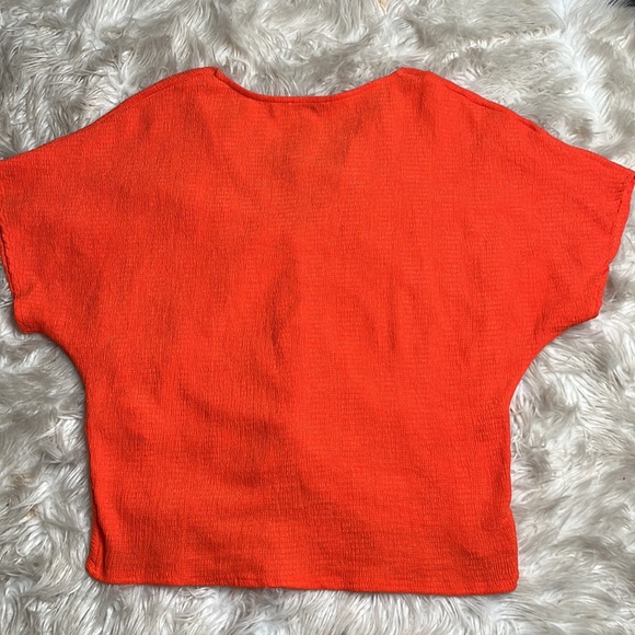 Zara orange V-neck blouse with knot front detail size medium - Picture 5 of 7